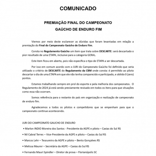 Premiação Final do Campeonato Gaúcho de Enduro FIM